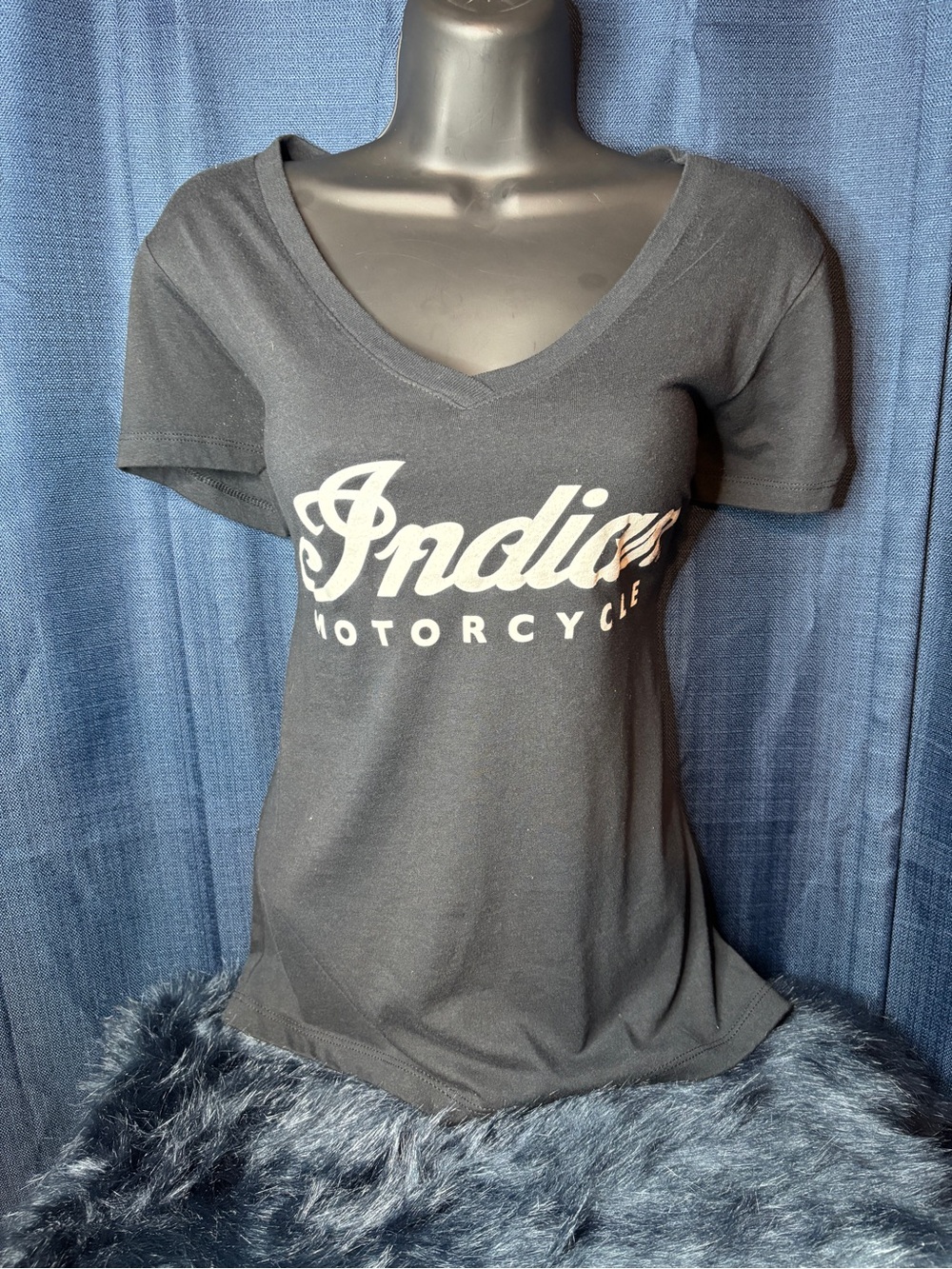 Women's Indian Black V-Neck Logo Tee
